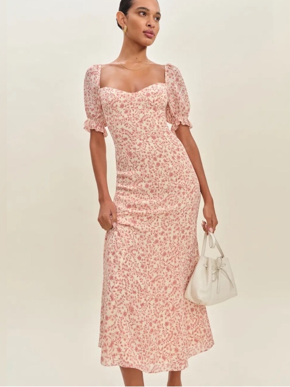 Reformation Gloria Cream Floral Print Midi Dress in Corinne Fits Like Size 4